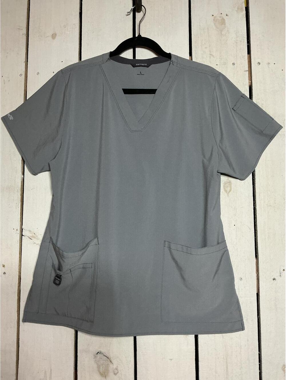 Carhartt Gray V-Neck Short Sleeve Scrub Top Size L